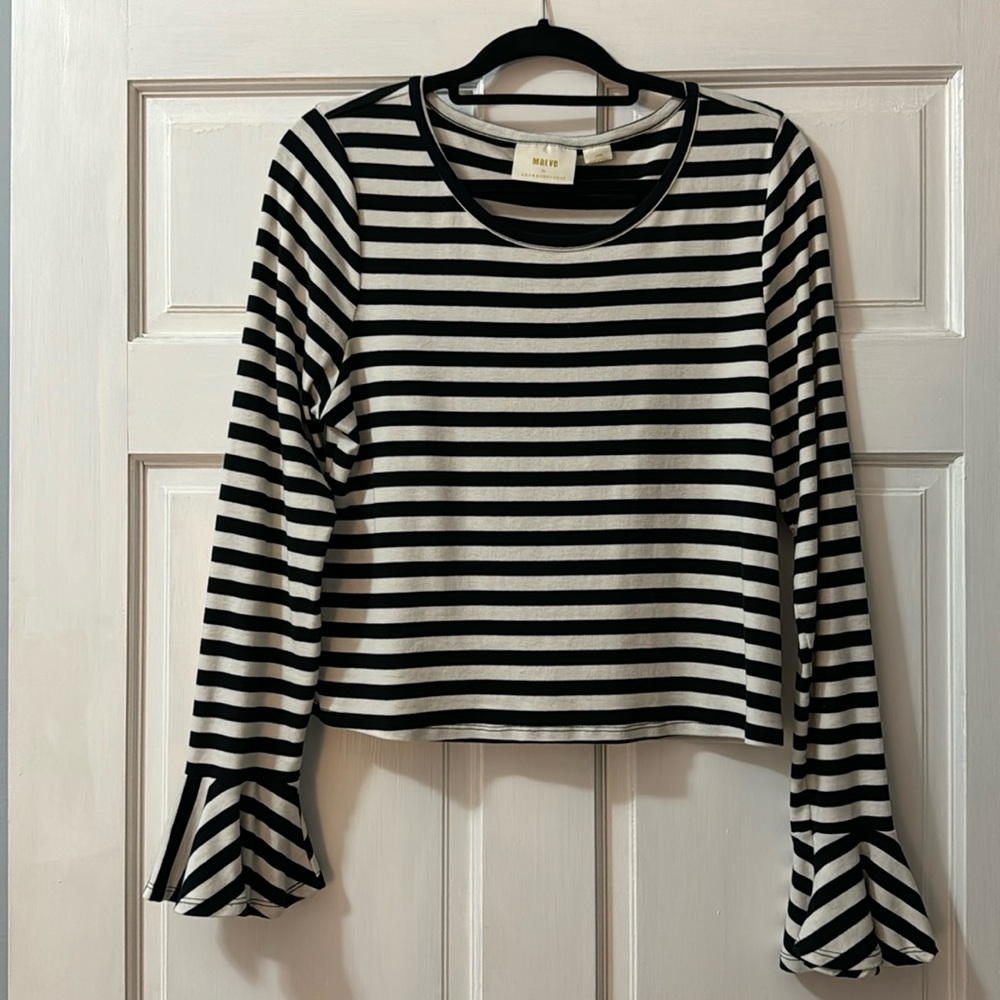 Maeve black and white striped top
